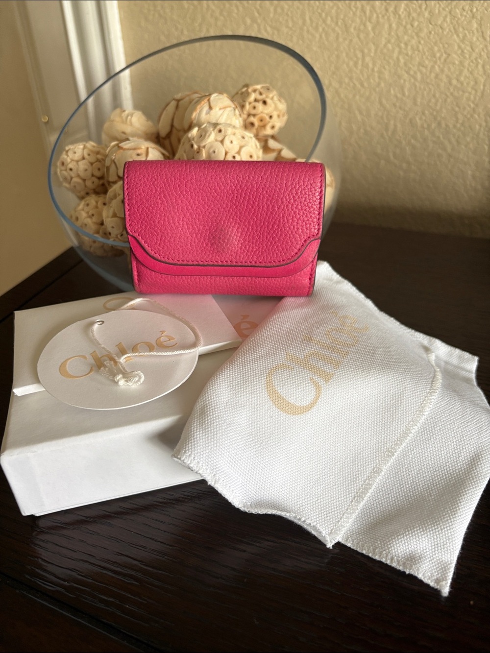 Chloé Fuchsia Pink Leather Trifold Card Wallet